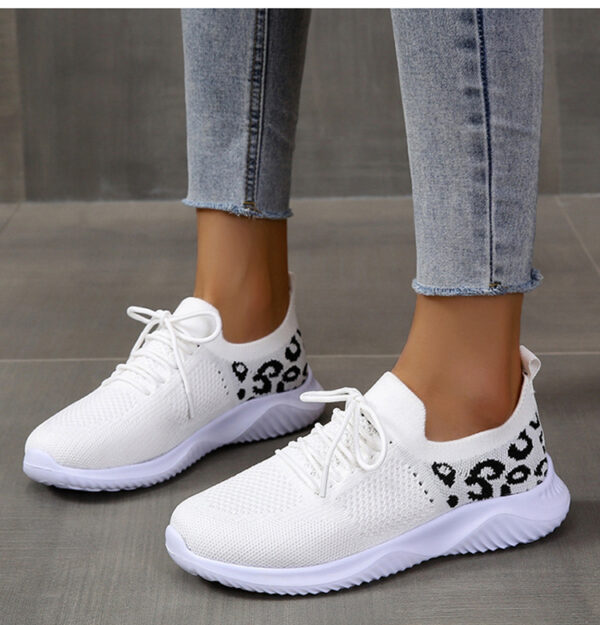 White Shoes Women Leopard Print Lace-up Sneakers Sports - Image 4