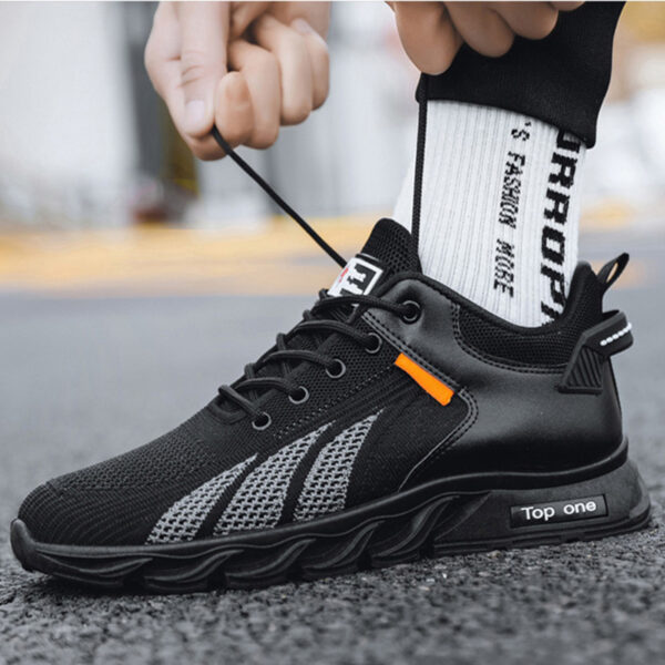 Men's Mesh Shoes Fashion Fly Knit Color-block Lace-up Sneakers Casual Lightweight Breathable Sports Shoes - Image 3