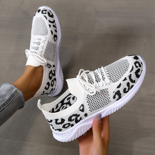 White Shoes Women Leopard Print Lace-up Sneakers Sports - Image 9