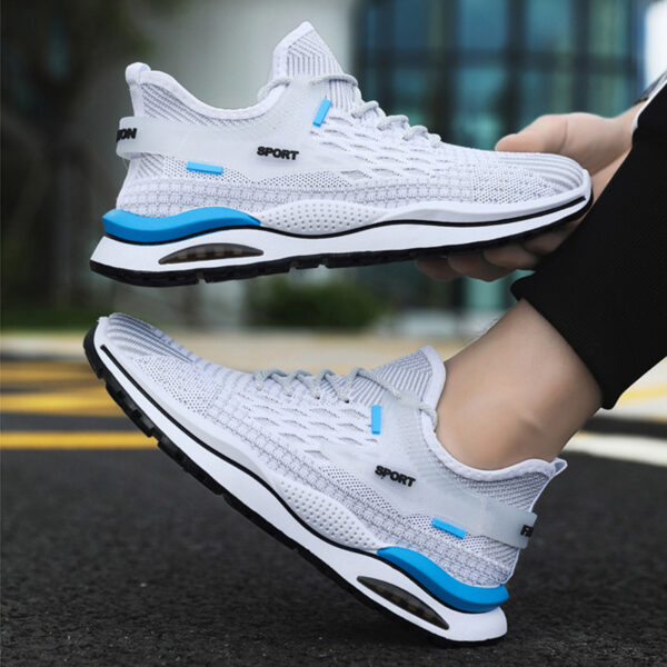 Men's Mesh Sneakers Fashion Striped Plaid Design Lace-up Shoes Casual Lightweight Breathable Sports Shoes - Image 2