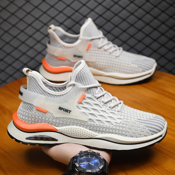 Men's Mesh Sneakers Fashion Striped Plaid Design Lace-up Shoes Casual Lightweight Breathable Sports Shoes - Image 6