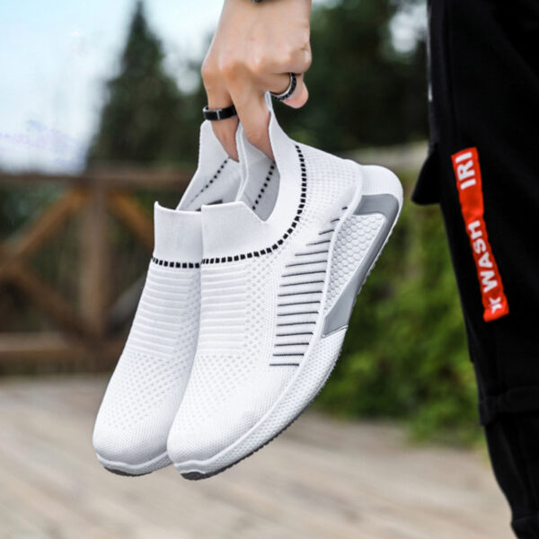 Fashion Mesh Sock Shoes With Striped Design Men Outdoor Breathable Slip-on Sneakers Csuale Lightweight Running Sports Shoes - Image 3