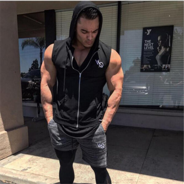 Fitness Summer Sports Hooded Sleeveless Vest Waistcoat Vest Man - Image 2