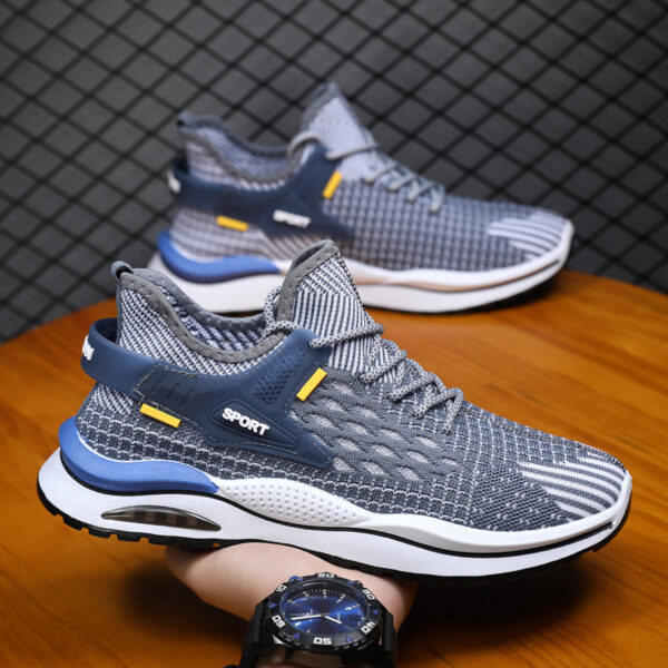 Men's Mesh Sneakers Fashion Striped Plaid Design Lace-up Shoes Casual Lightweight Breathable Sports Shoes - Image 5