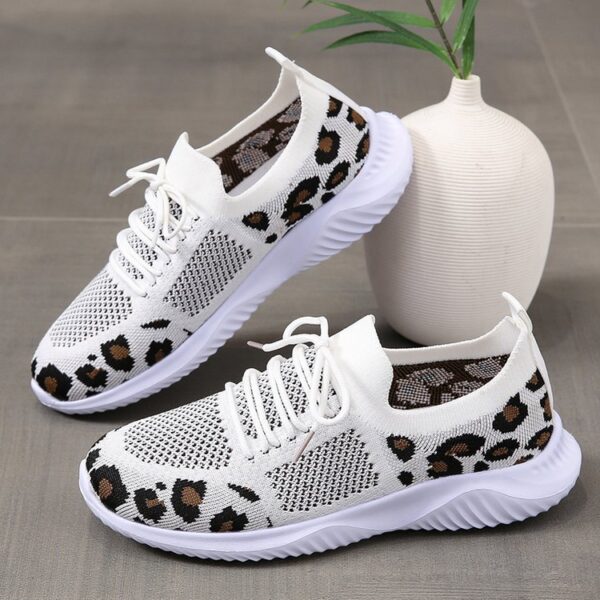 White Shoes Women Leopard Print Lace-up Sneakers Sports - Image 10