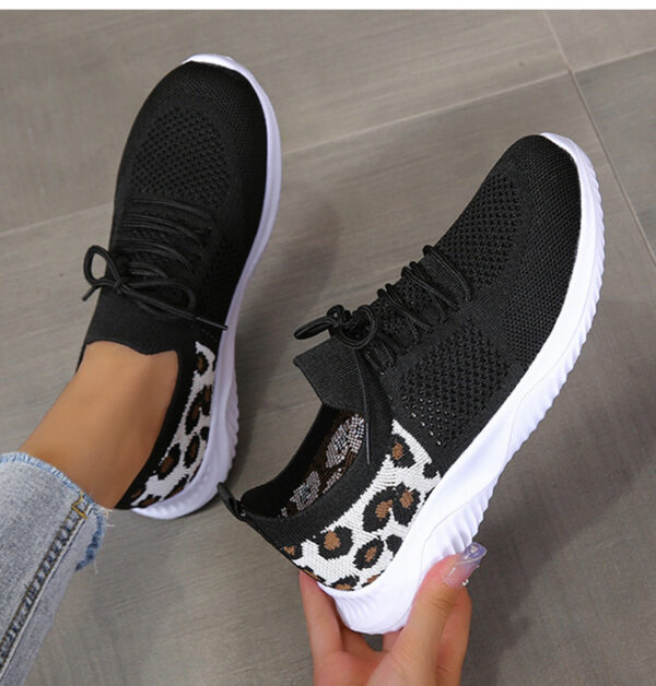 White Shoes Women Leopard Print Lace-up Sneakers Sports - Image 7