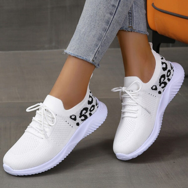 White Shoes Women Leopard Print Lace-up Sneakers Sports - Image 8