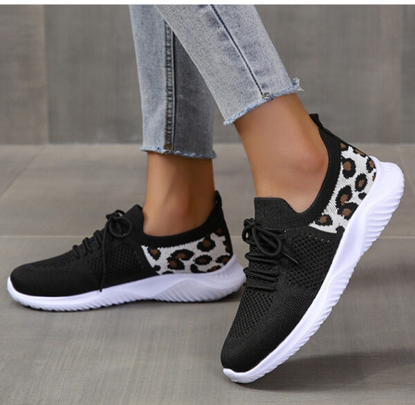 White Shoes Women Leopard Print Lace-up Sneakers Sports - Image 5