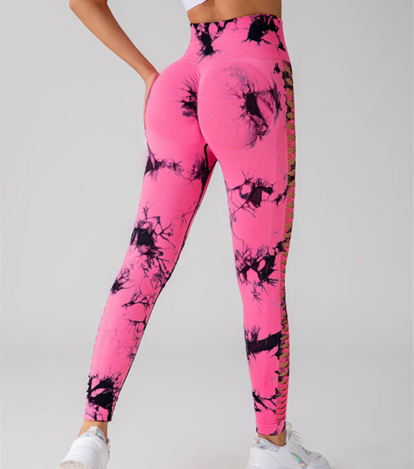 Hollow Tie Dye Printed Yoga Pants High Waist Butt Lift Seamless Sports Gym Fitness Leggings Slim Pants For Women Tight Trousers - Image 6