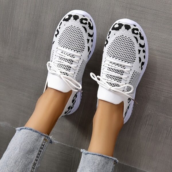 White Shoes Women Leopard Print Lace-up Sneakers Sports - Image 6