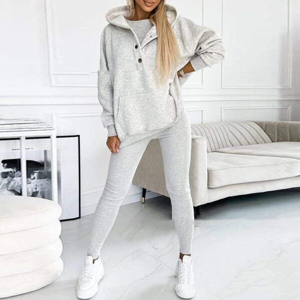 3pcs Women's Sports Suit Loose Hooded Pockets Sweatshirt And Vest And Slim Trousers - Image 3