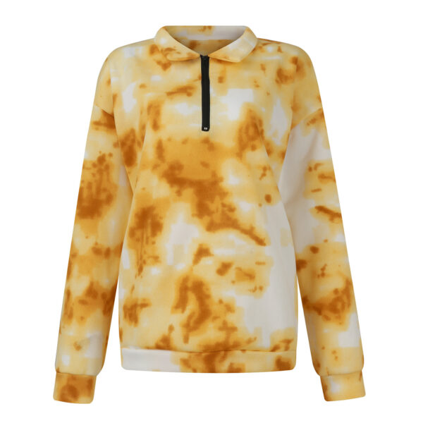 Tie Dye Printed Zippered Lapels Sweatshirt Womens Clothing Long Sleeve Loose Pocketless Top - Image 7