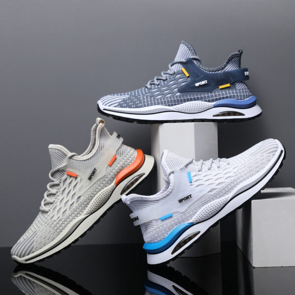 Men's Mesh Sneakers Fashion Striped Plaid Design Lace-up Shoes Casual Lightweight Breathable Sports Shoes - Image 8